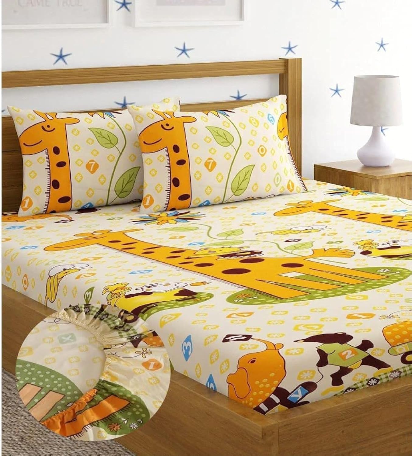 Attractive double fitted supersoft double bedsheet with 2 large pillow covers.