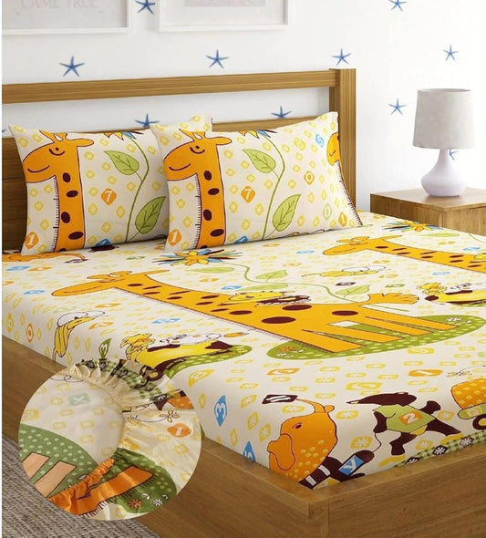 Attractive double fitted supersoft double bedsheet with 2 large pillow covers.