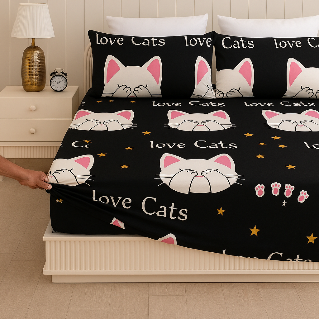 Round Elastic Fitted Double Bed Bedsheet