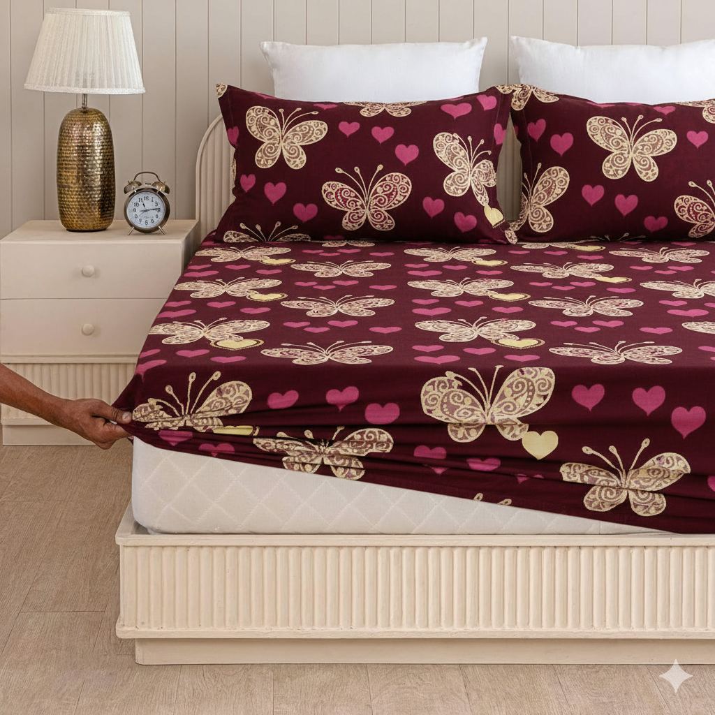 Round Elastic Fitted Double Bed Bedsheet
