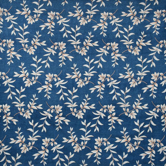 Floral pattern with white leaves on a blue background