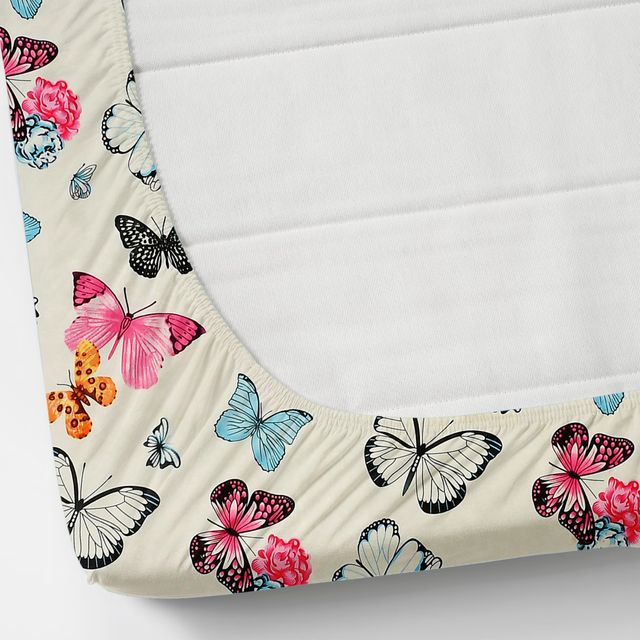Butterfly-patterned fabric on a white background